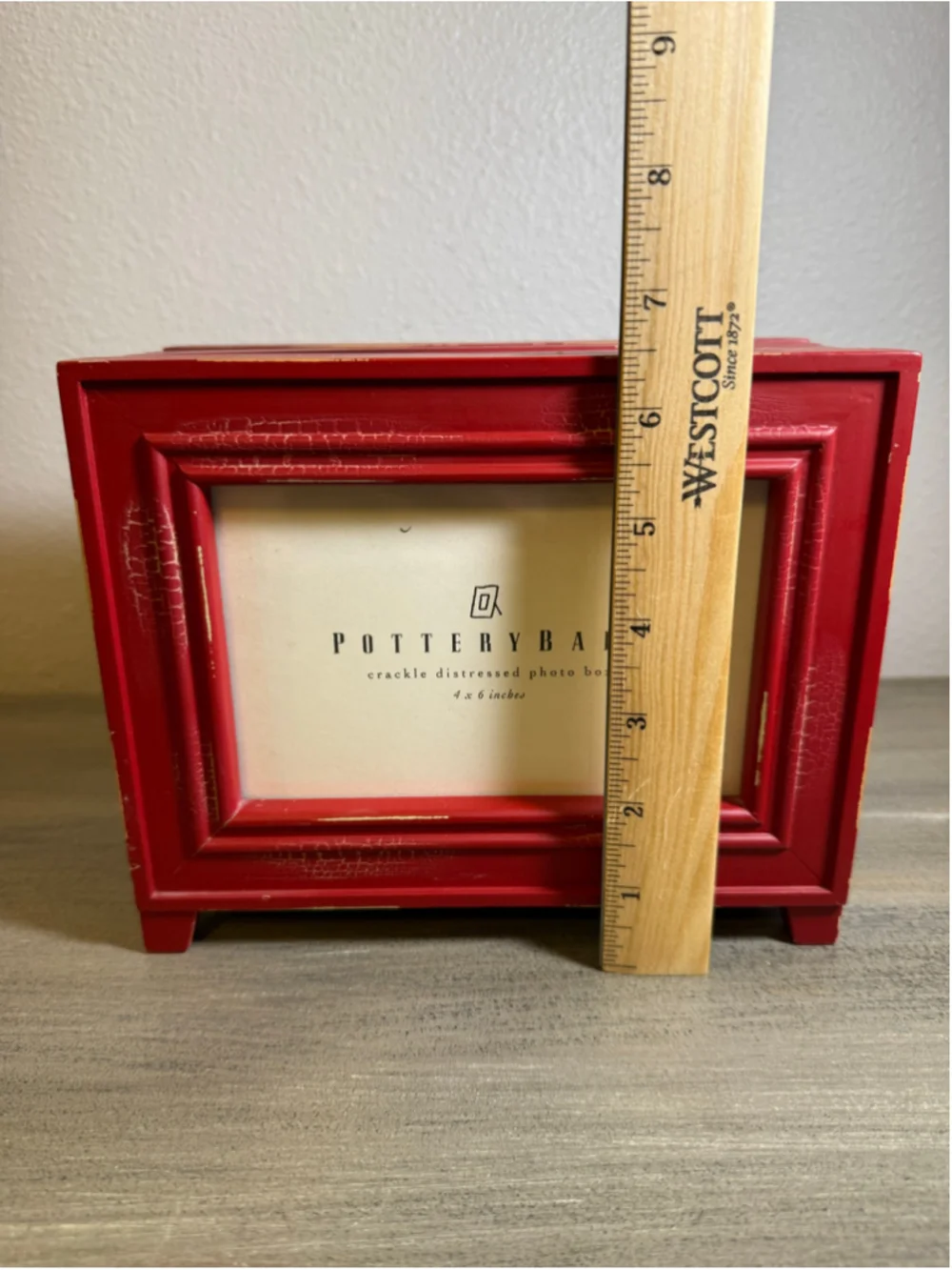Pottery Barn Crackle Distressed Photo Box Red 4x6 Rustic Vintage Picture Frame